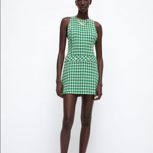 Zara HOUNDSTOOTH TEXTURED PINAFORE DRESS- XS